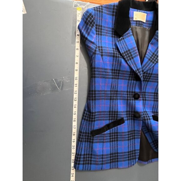 Vintage Pendleton Womens Blue Plaid Blazer Sz 6 Virgin Wool Velvet USA - Picture 9 of 13